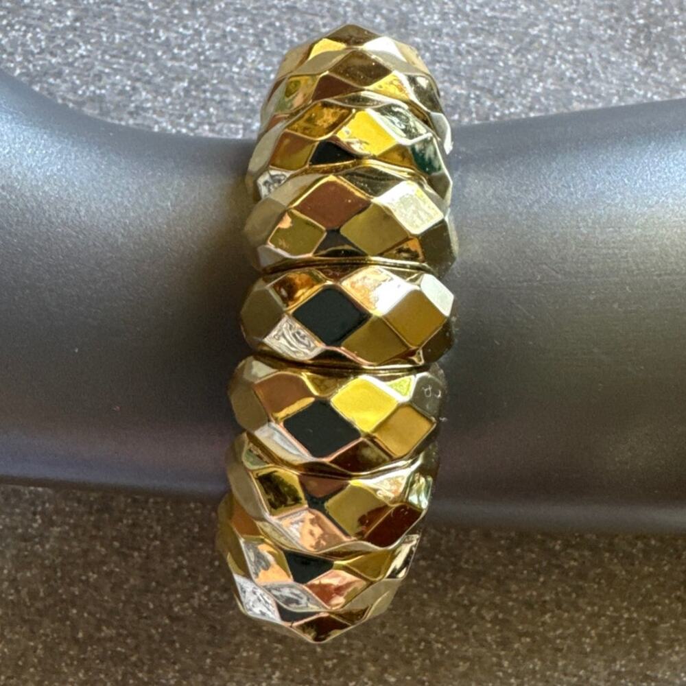 Bold Chunky Multi Faceted Gold Tone Stretch Bracelet